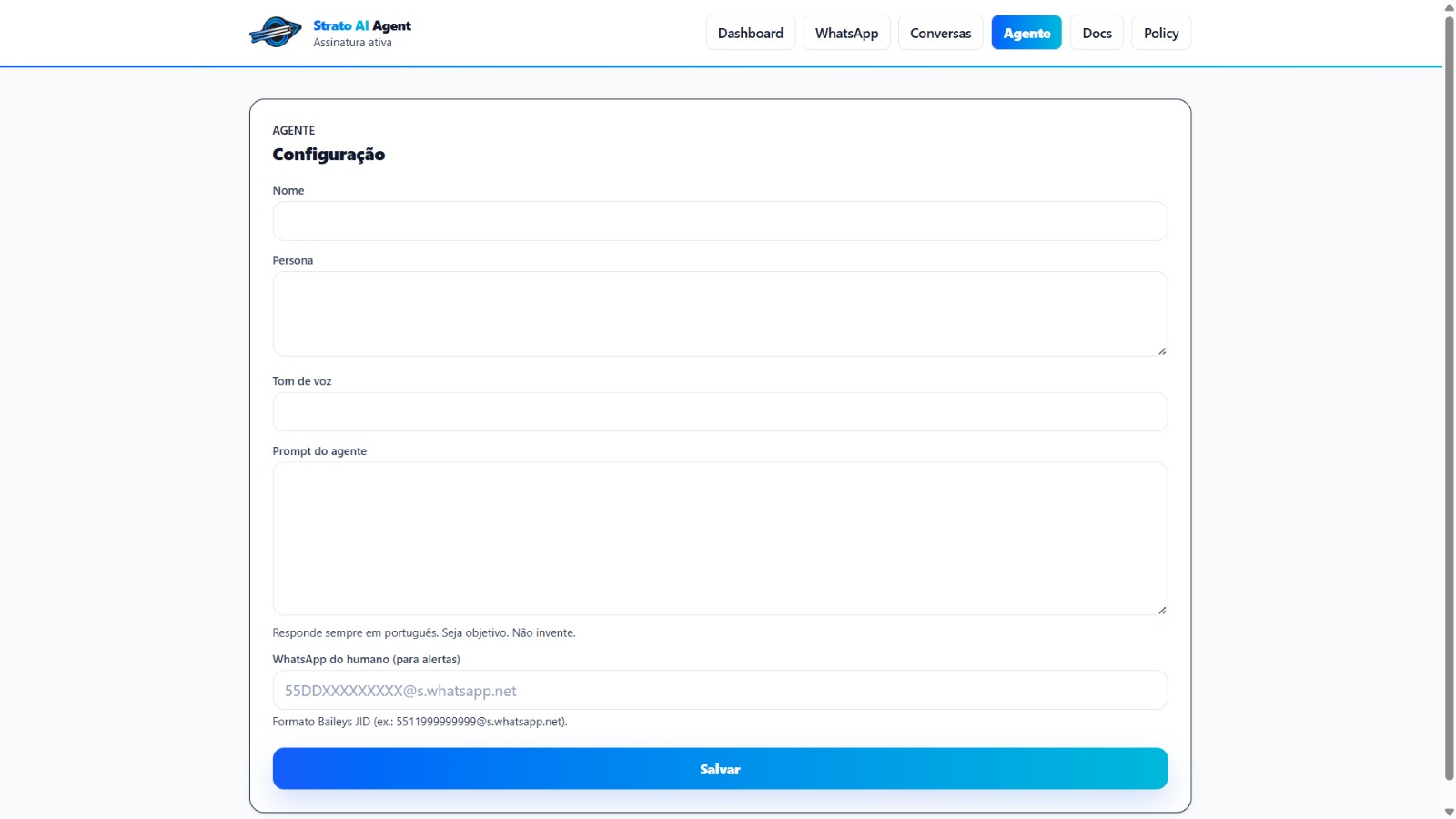 Agente — Configuração
